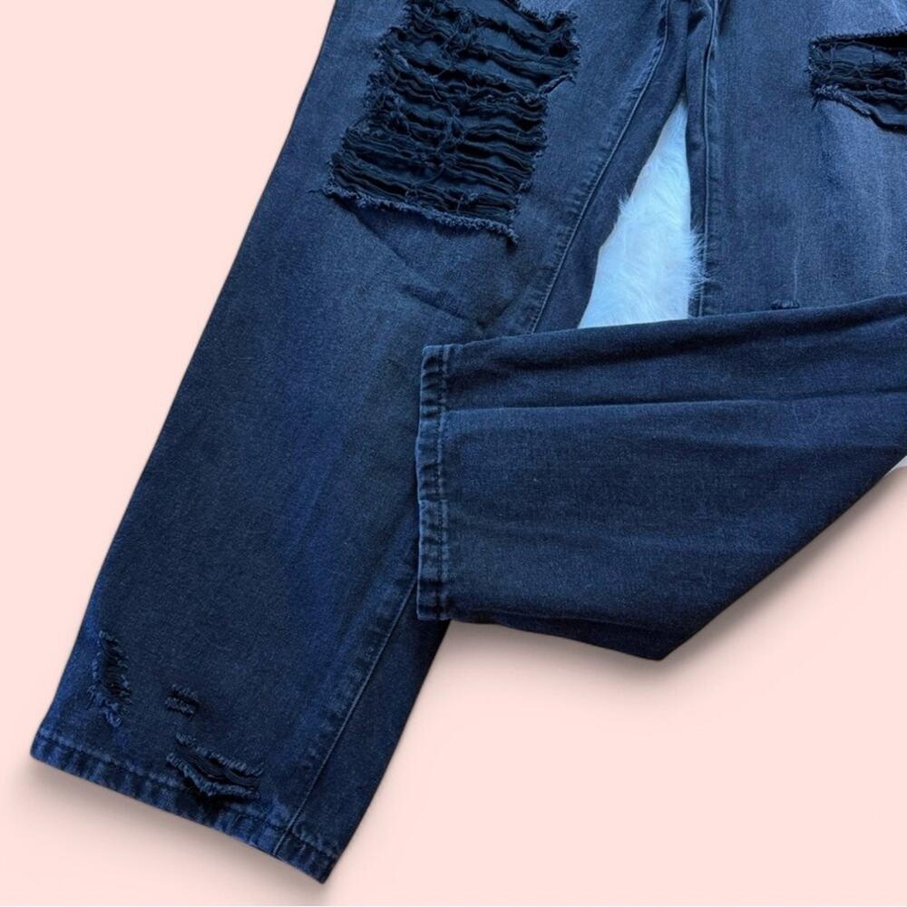 Fashion Nova Black Distressed Denim Ripped High Waisted Straight Leg Jeans - Picture 3 of 7